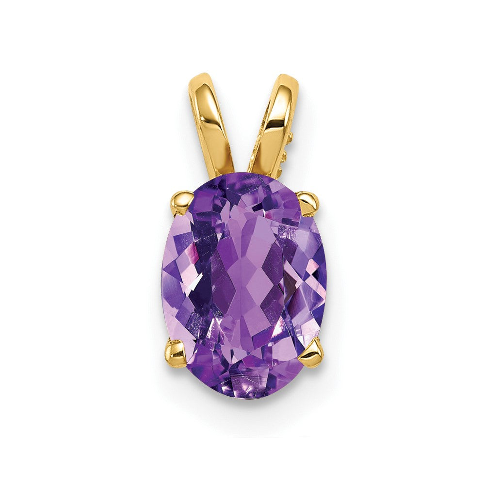 14K Yellow Gold 8x6mm Oval Amethyst Checker pendant