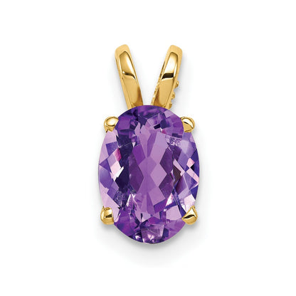 14K Yellow Gold 8x6mm Oval Amethyst Checker pendant