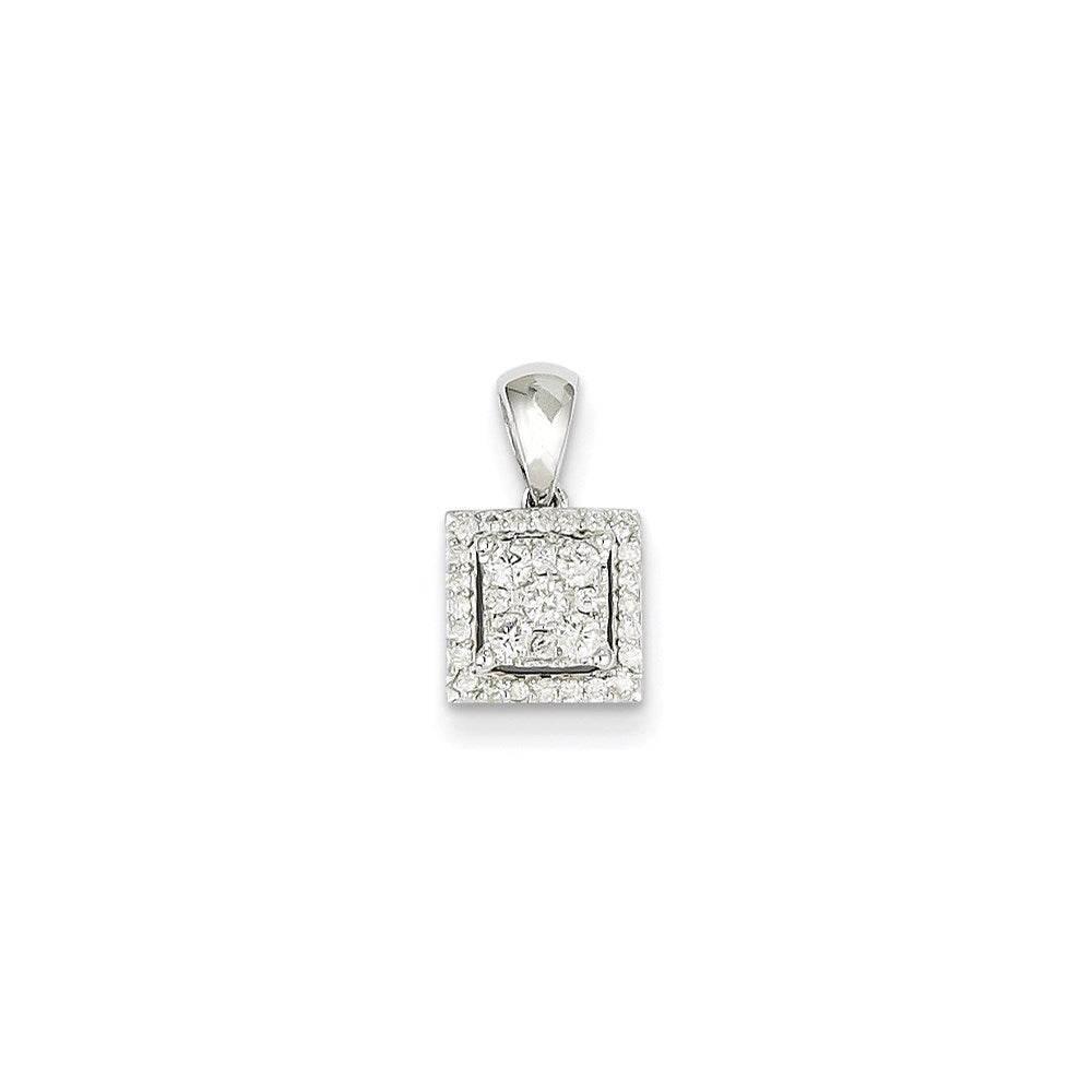 14k White Gold Diamond Square Pendant