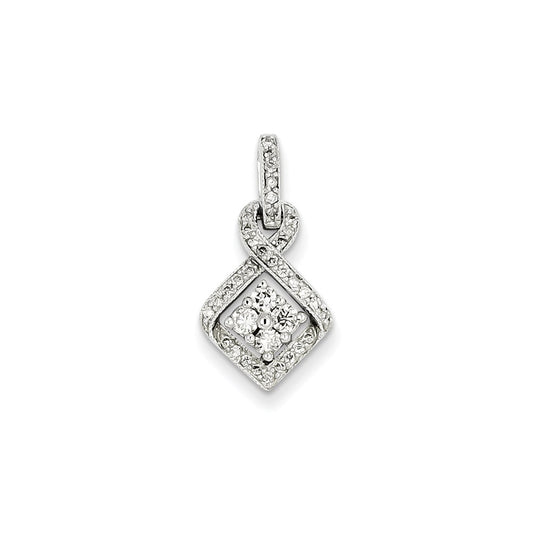 14K White Gold Real Diamond & Cluster Pendant