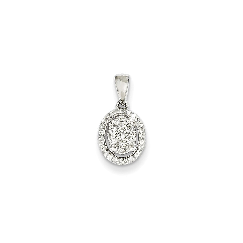 14k White Gold Real Diamond Oval Pendant