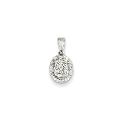 14k White Gold Real Diamond Oval Pendant
