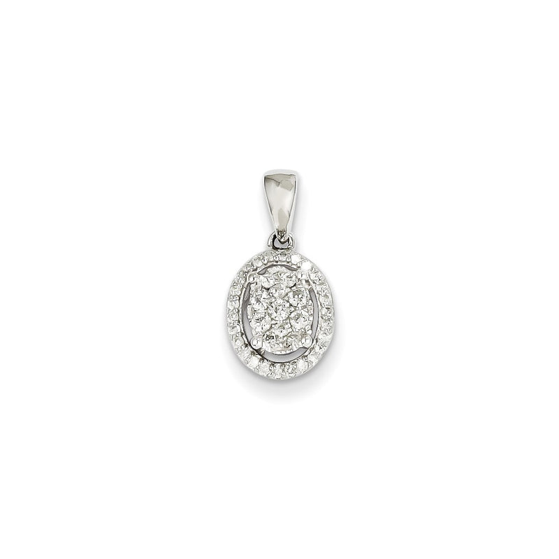 14k White Gold Real Diamond Oval Pendant