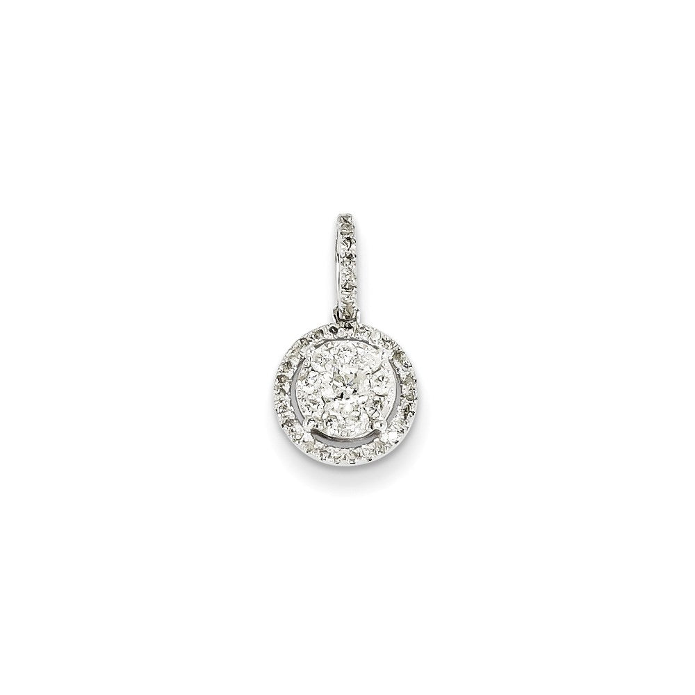 14K White Gold Real Diamond Round Pendant