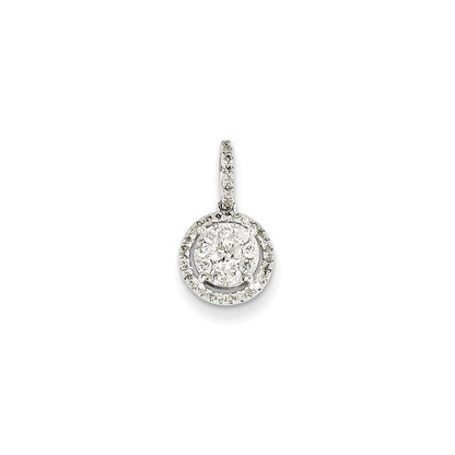 14K White Gold Real Diamond Round Pendant
