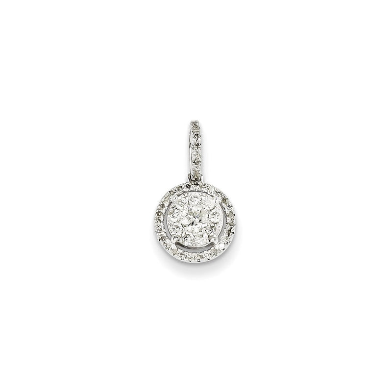 14K White Gold Real Diamond Round Pendant