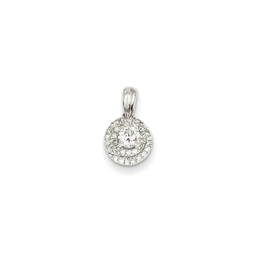 14k White Gold Real Diamond Round Pendant