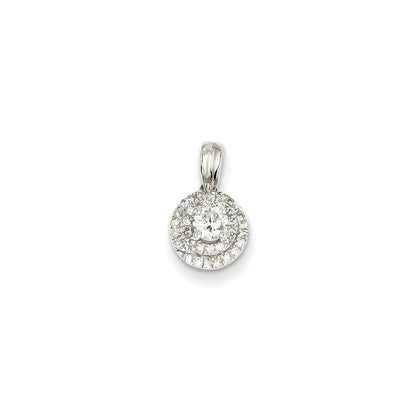 14k White Gold Real Diamond Round Pendant