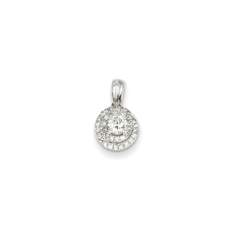 14k White Gold Real Diamond Round Pendant