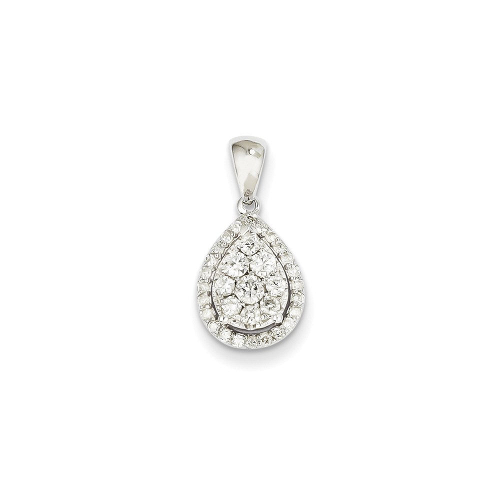 14k White Gold Real Diamond Teardrop Pendant