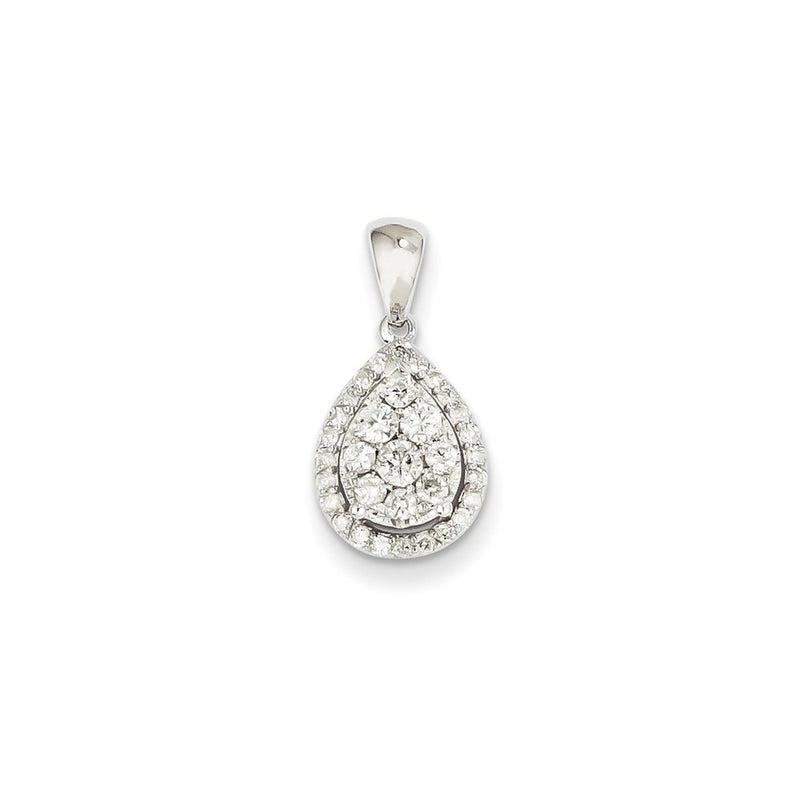 14k White Gold Real Diamond Teardrop Pendant