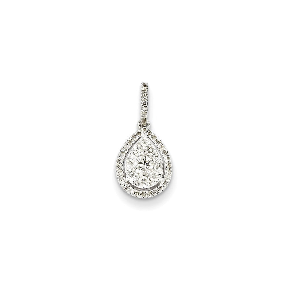 14K White Gold Real Diamond Pear Shape Pendant