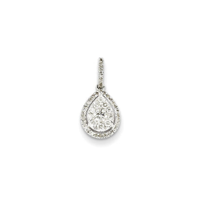 14K White Gold Real Diamond Pear Shape Pendant