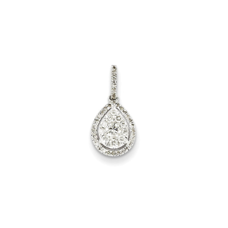 14K White Gold Real Diamond Pear Shape Pendant