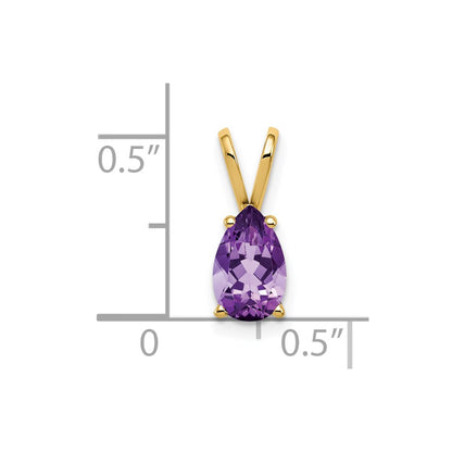 14K Yellow Gold 8x5mm Pear Amethyst Checker pendant