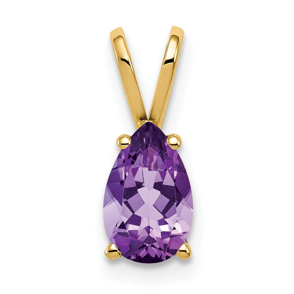 14K Yellow Gold 8x5mm Pear Amethyst Checker pendant