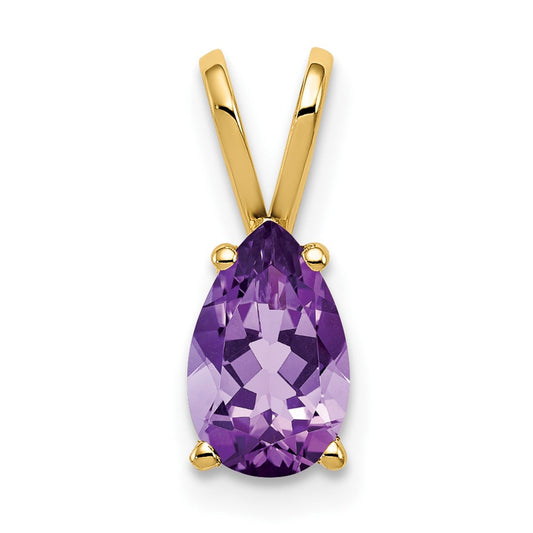 14K Yellow Gold 8x5mm Pear Amethyst Checker pendant