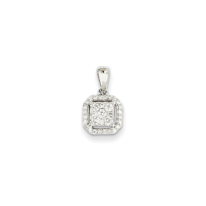 14k White Gold Real Diamond Square Pendant