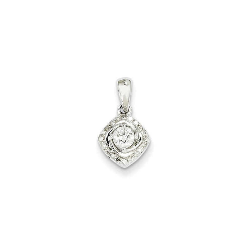 14k White Gold Real Diamond Square Pendant