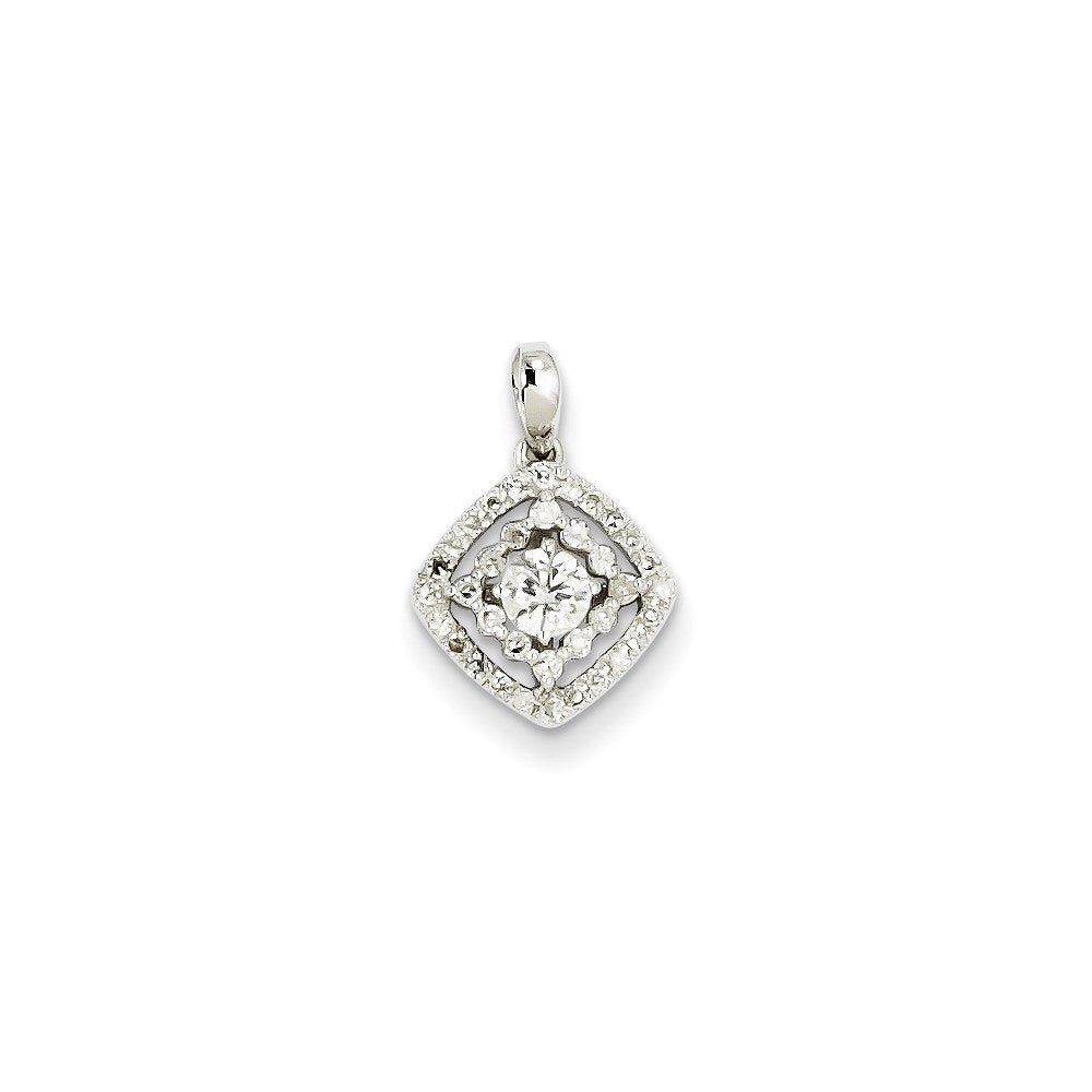 14k White Gold Real Diamond Square Pendant
