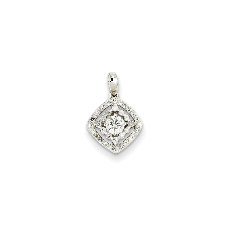 14k White Gold Real Diamond Square Pendant