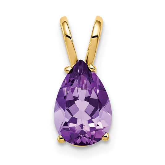 14K Yellow Gold 9x6mm Pear Amethyst Checker pendant