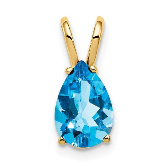 14K Yellow Gold 9x6mm Pear Blue Topaz Checker pendant