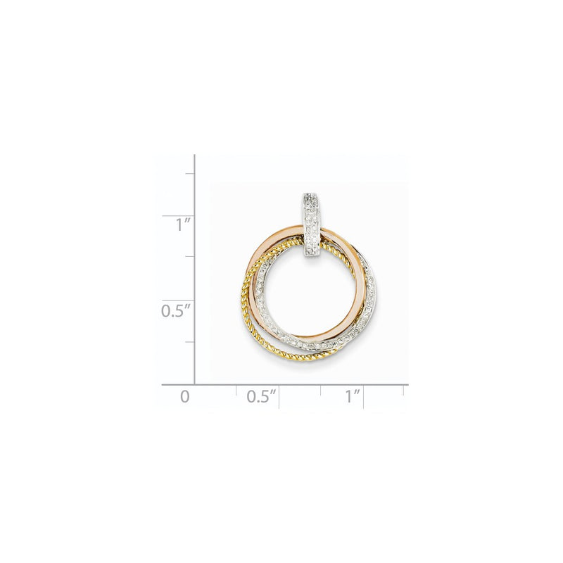 14k Tri-color Gold Real Diamond Moveable Circle Pendant