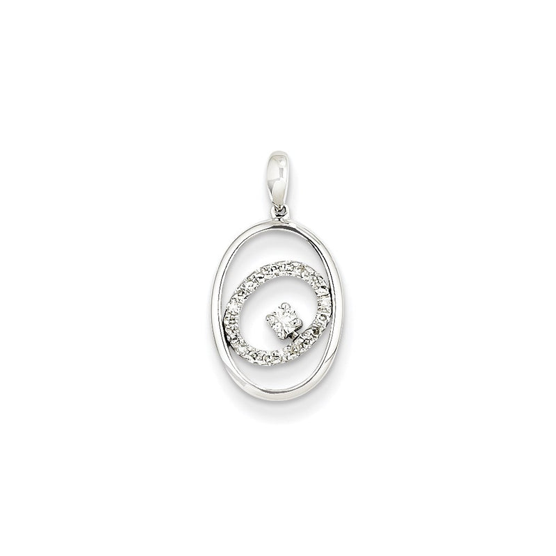 14K White Gold Diamond Oval Pendant