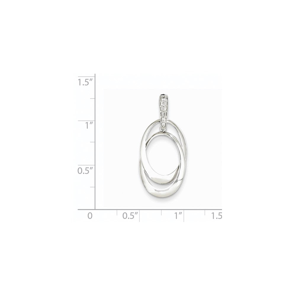 14K White Gold Real Diamond Double Oval Pendant