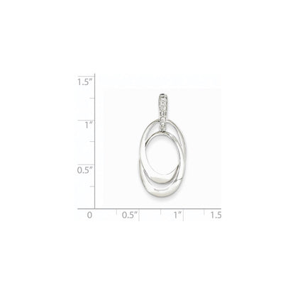 14K White Gold Real Diamond Double Oval Pendant