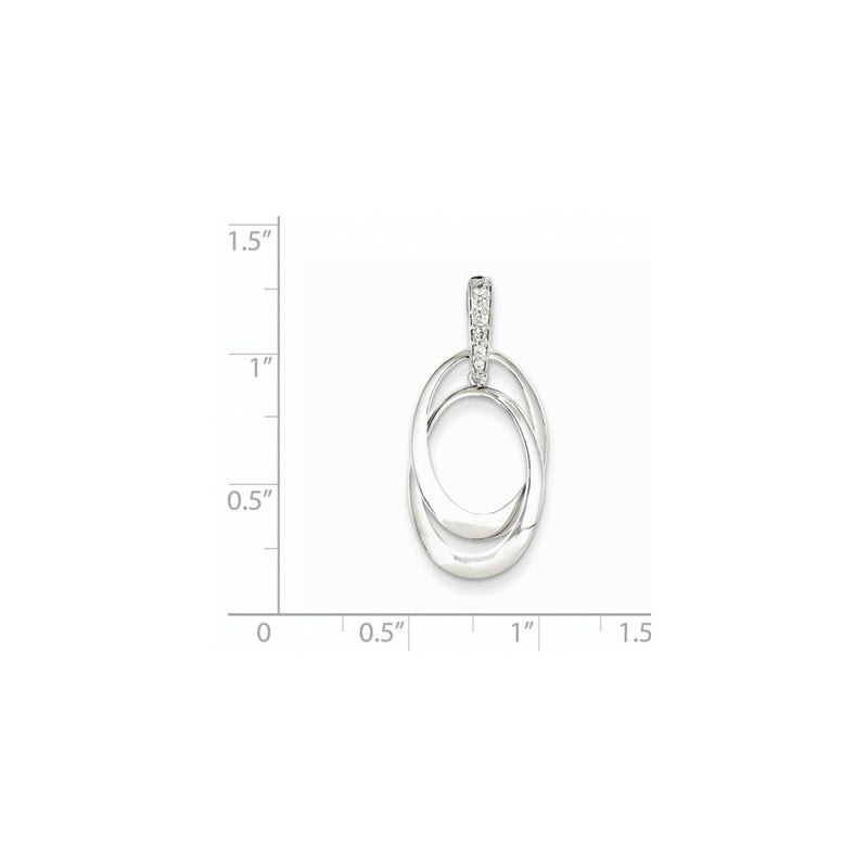 14K White Gold Real Diamond Double Oval Pendant