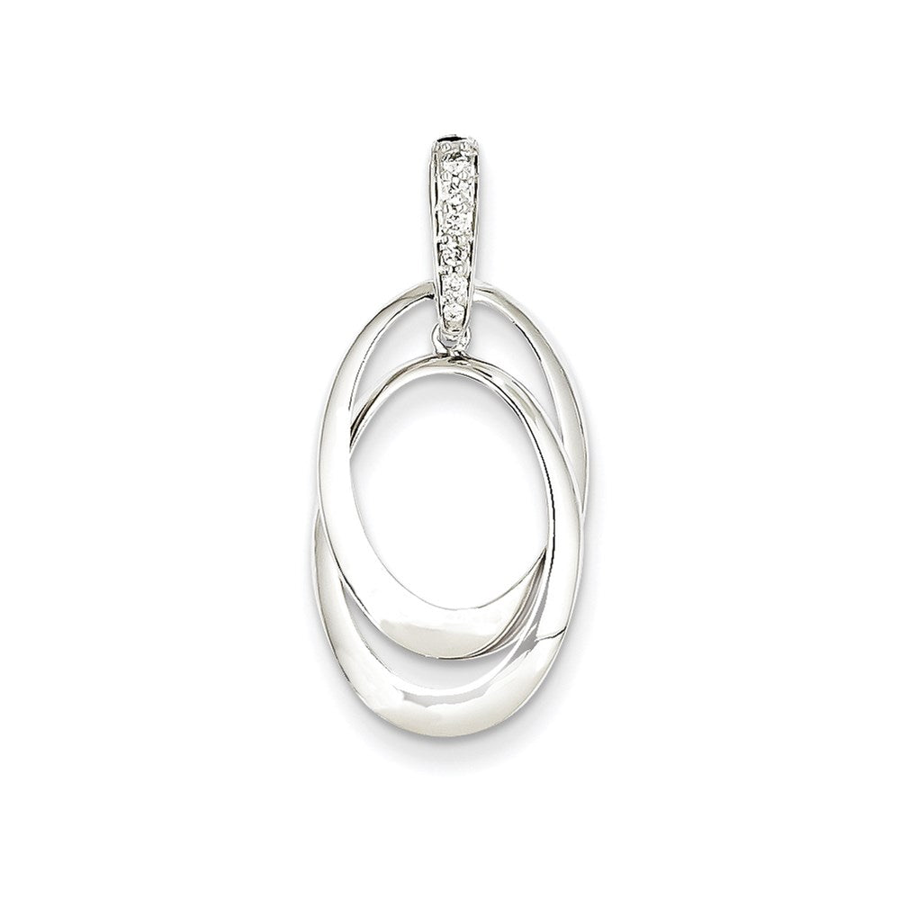 14K White Gold Real Diamond Double Oval Pendant