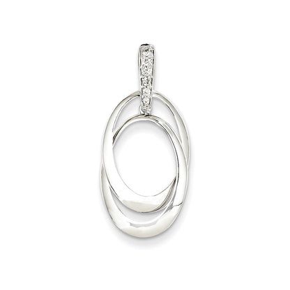 14K White Gold Real Diamond Double Oval Pendant
