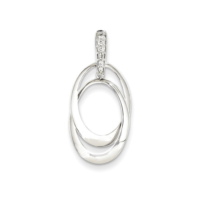 14K White Gold Real Diamond Double Oval Pendant