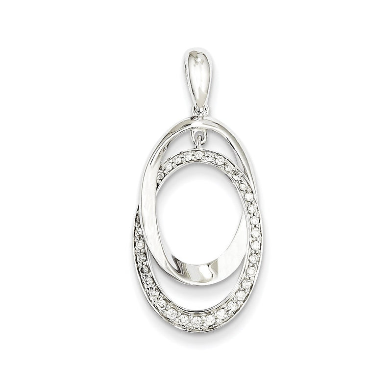 14K White Gold Diamond Oval Pendant