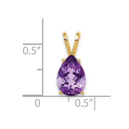 14K Yellow Gold 10x7mm Pear Amethyst Checker pendant