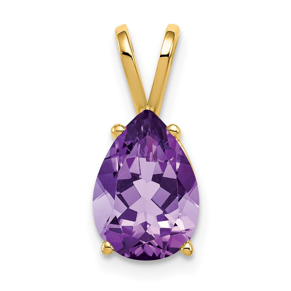 14K Yellow Gold 10x7mm Pear Amethyst Checker pendant