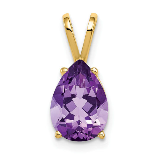 14K Yellow Gold 10x7mm Pear Amethyst Checker pendant
