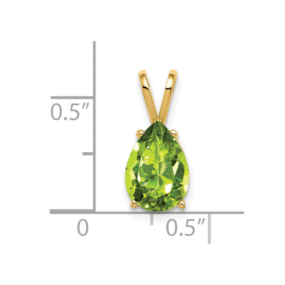 14K Yellow Gold 10x7mm Pear Peridot Checker pendant