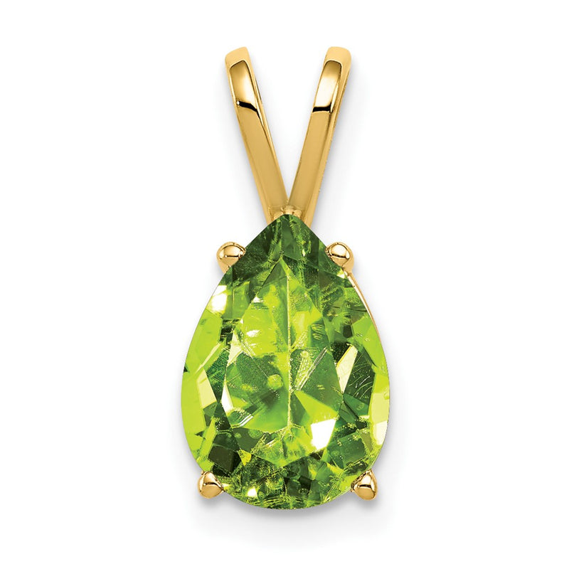 14K Yellow Gold 10x7mm Pear Peridot Checker pendant