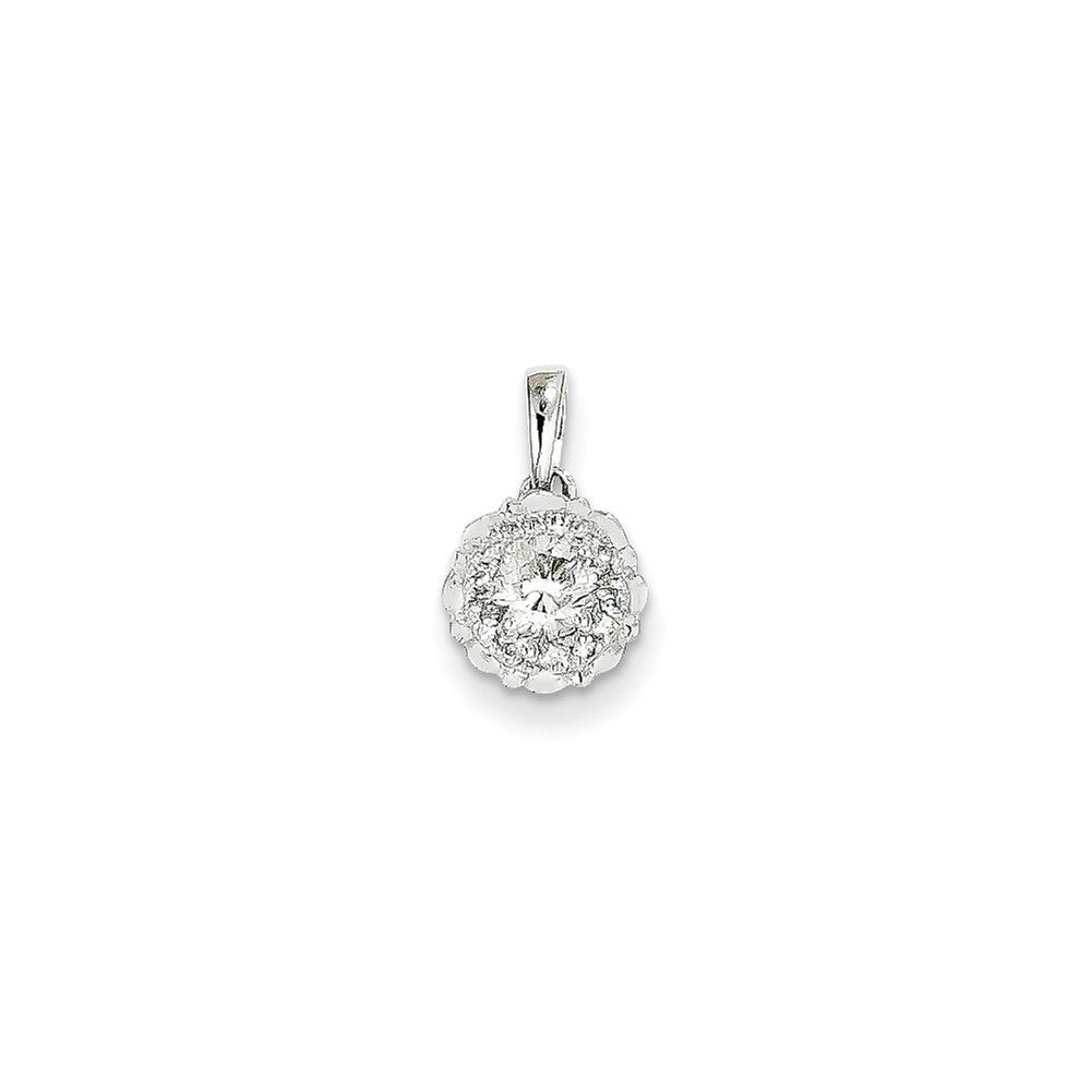14k White Gold Real Diamond Round Pendant