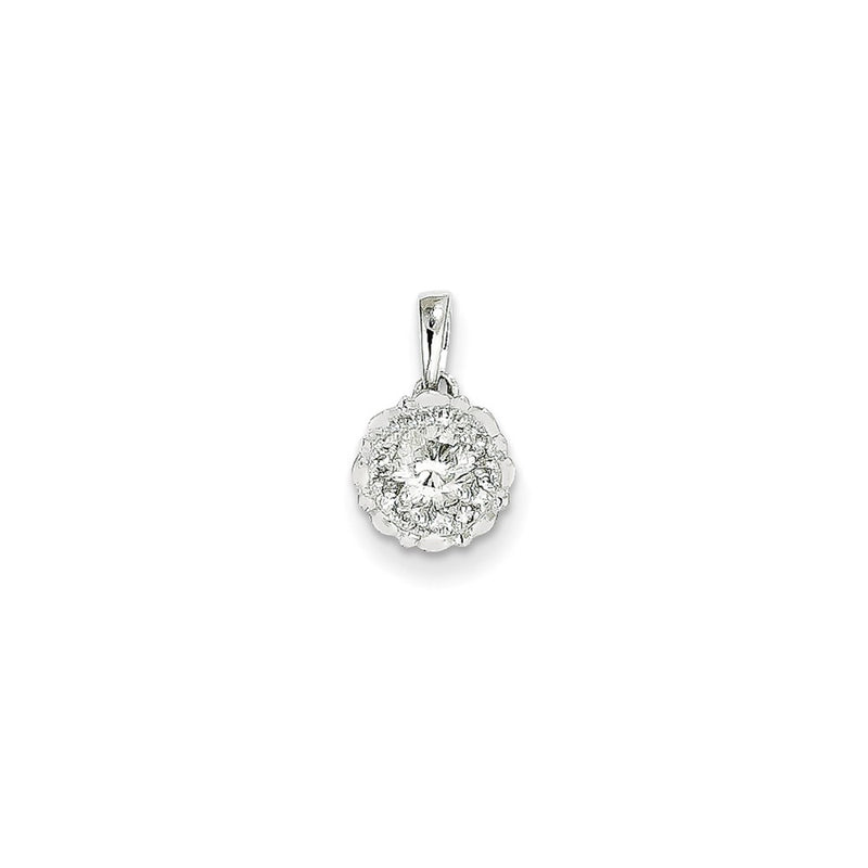 14k White Gold Real Diamond Round Pendant