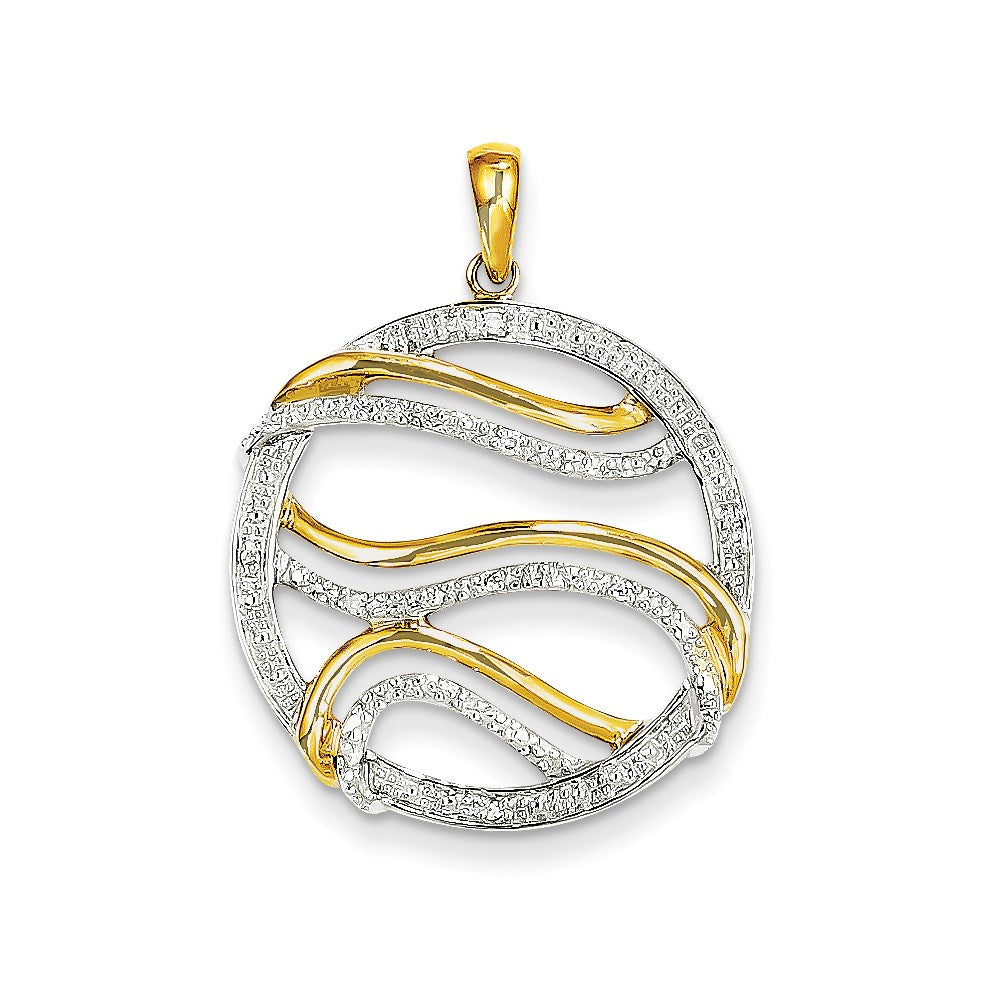 14K Yellow Gold Real Diamond Circle Swirl Pendant