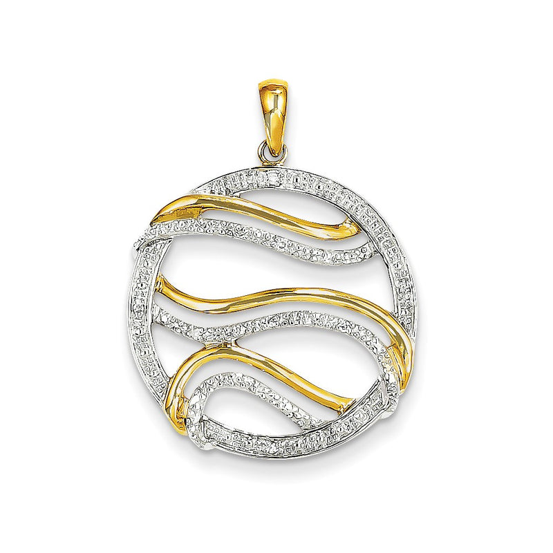 14K Yellow Gold Real Diamond Circle Swirl Pendant