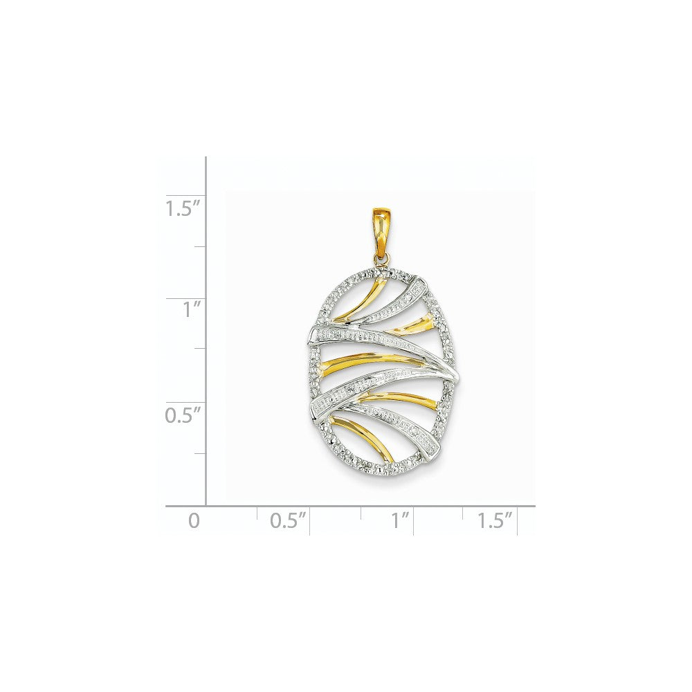 14K Yellow Gold Real Diamond Oval Swirl Pendant