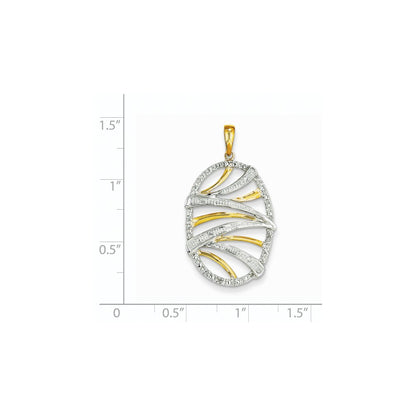 14K Yellow Gold Real Diamond Oval Swirl Pendant