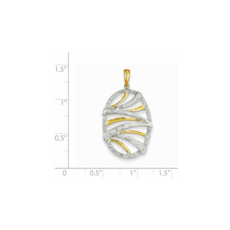 14K Yellow Gold Real Diamond Oval Swirl Pendant