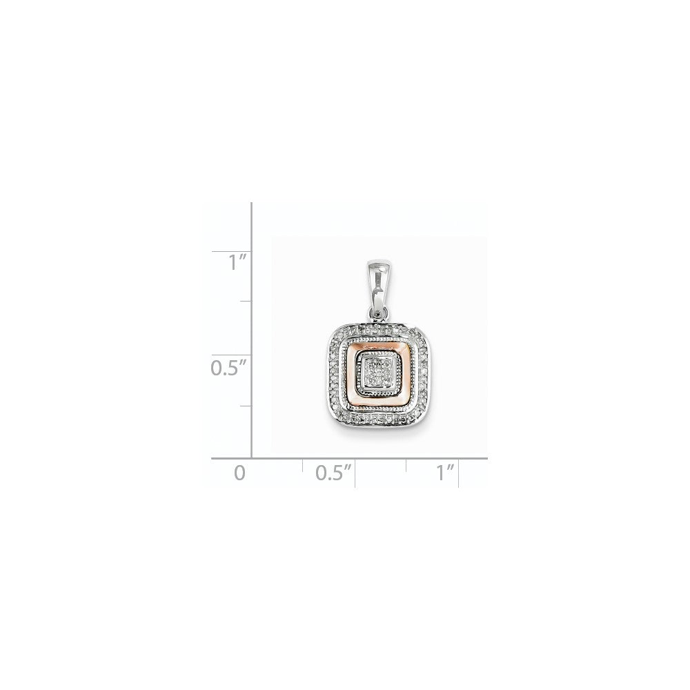 14k White Gold & Rose Rhodium Real Diamond Square Pendant