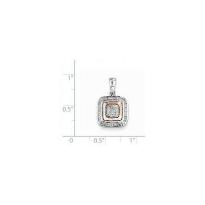 14k White Gold & Rose Rhodium Real Diamond Square Pendant